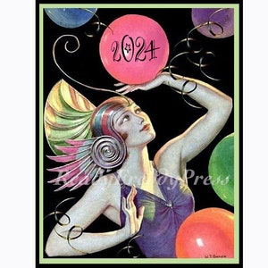 Cartes de correspondance /Vacances/Nouvel an/Célébration/ Art déco 1930 / 2024/ Artiste : WT Benda/ Image vintage / Coffret de 8 avec enveloppes