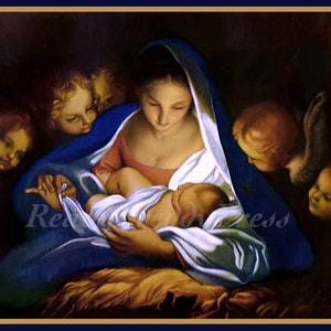 Weihnachtskarte / Religiöses / Vintage Bild / Madonna & Kind / Engel / Geburt / Boxed Set mit 8 Karten und Umschlägen