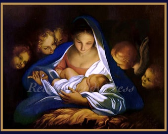 Christmas Card/ Religious/Vintage Image/ Madonna & Child/ Angels/ Nativity/ Boxed Set of 8 Cards and Envelopes