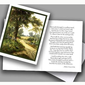 The Road Not Taken van Robert Frost /Vintage Image & Poem/Vintage Wallpaper/Nature/ Bomen/ Poëzie/ Set van 8 kaarten in doos met enveloppen