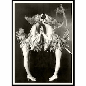 Tarjetas de San Valentín / Foto antigua / Novia / Gay / LGBT / Pareja / Amor / Beso / Diversión / Disfraz / Pájaros de una pluma / Caja de 8 tarjetas y sobres