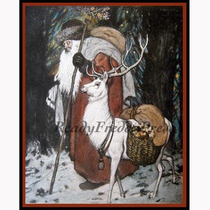 Notecards Solitary Santa/ Christmas/ Holiday/ St.Nick/ Xmas Eve/Vintage Image/ Reindeer/ Magical/ Mythical/ Boxed Set of 8 with Envelopes