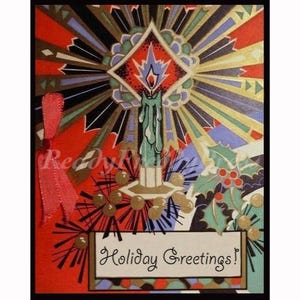 Cartões de visita Art Déco/ Gráfico/ Natal/ Imagem vintage/ Gráfico/ Vela/ Feriado/ Conjunto em caixa com 8 cartões e envelopes