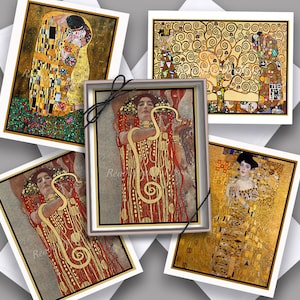 Kartki Gustav Klimt/ Kobiety/ Zmysłowe/ Secesja/ Obraz w stylu vintage/ Złote/ Stylizowane/ Zestaw 8 sztuk w pudełku/ Puste