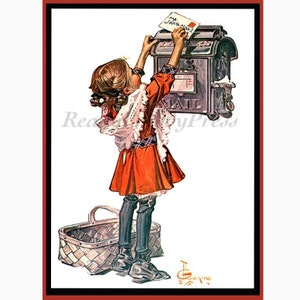 Tarjetas navideñas/ Imagen vintage 1929/ Navidad/ Niña pequeña/ Enviar una carta a Papá Noel/Tip Toes/ Leyendecker/ 8 Tarjetas con sobres