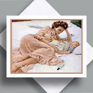Grußkarte / Vintage Bild / Muttertag / Mutter mit Baby Junge / Neugeborene / Zart / Süß / Innen leer