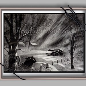 Carte : neige/Noël/hiver/Blissard/campagne/image vintage/Ellison Hoover/années 1920/boîte de 8 cartes avec enveloppes image 3