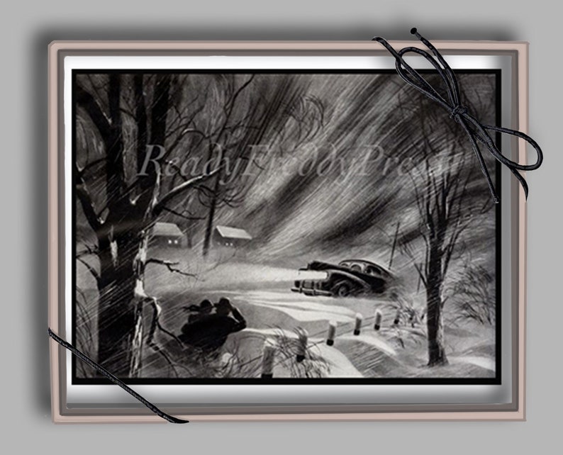 Carte : neige/Noël/hiver/Blissard/campagne/image vintage/Ellison Hoover/années 1920/boîte de 8 cartes avec enveloppes image 3