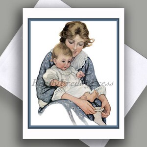 Grußkarte/ Vintage Bild/ Mutter & Kind/ Babymitteilung/ Muttertag/Glückwünsche/ Babyparty/ Einzelkarte/ Innen blanko