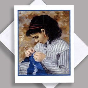 VENDA Único Notecard/Pintura Vintage/Bela Dama/Costura/Remendar/Costura/Renoir/Impressionista/Cartão Único com Envelope