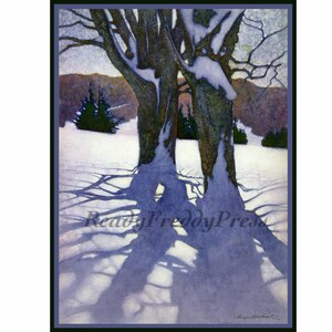 Cartões de Natal/ Feriado/ Inverno/ Neve/ Árvore/ Imagem Vintage/ Sombras de Inverno/ Cenário/ / Conjunto de 8 Caixas com Envelopes