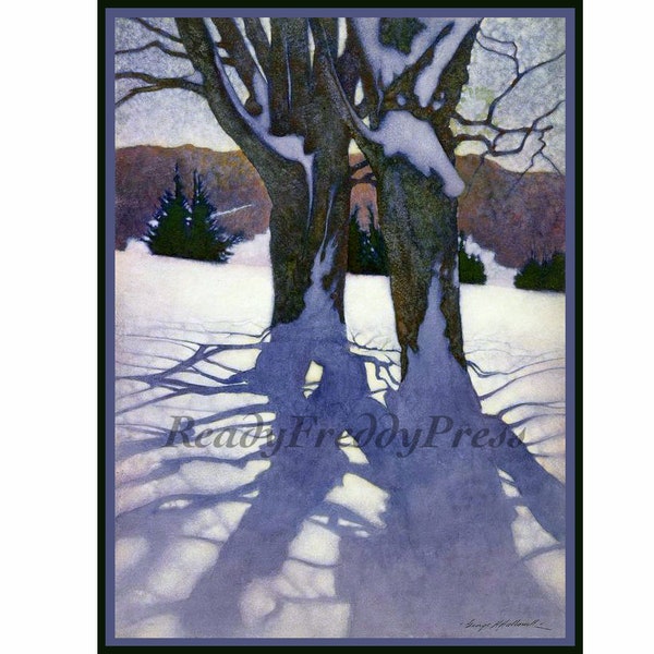 Notecards Christmas/ Holiday/ Winter/ Snow / Tree/ Vintage Image/ Winter Shadows/ Scenic/ /Boxed Set of 8 with Envelopes