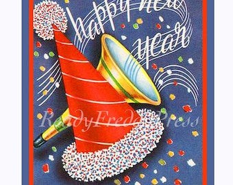 Urlaub/ Silvester/Feier/Vintage Bild Grußkarte/ Boxed set von 8 mit Umschlägen/ Kraft Box mit durchsichtigem Plastikdeckel