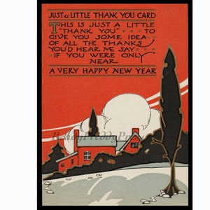 Thank You Notecards /Holiday/New Years/Thank you/ Vintage Image /Country Cottage/ Boxed Set of 8 with envelopes