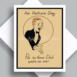 Notitiekaart voor Vaderdag/ Vintage afbeelding/vader//ouder/zoon/'Put it Here, Dad'/'You're an ace'/Vader/ trots/leuk/handen schudden