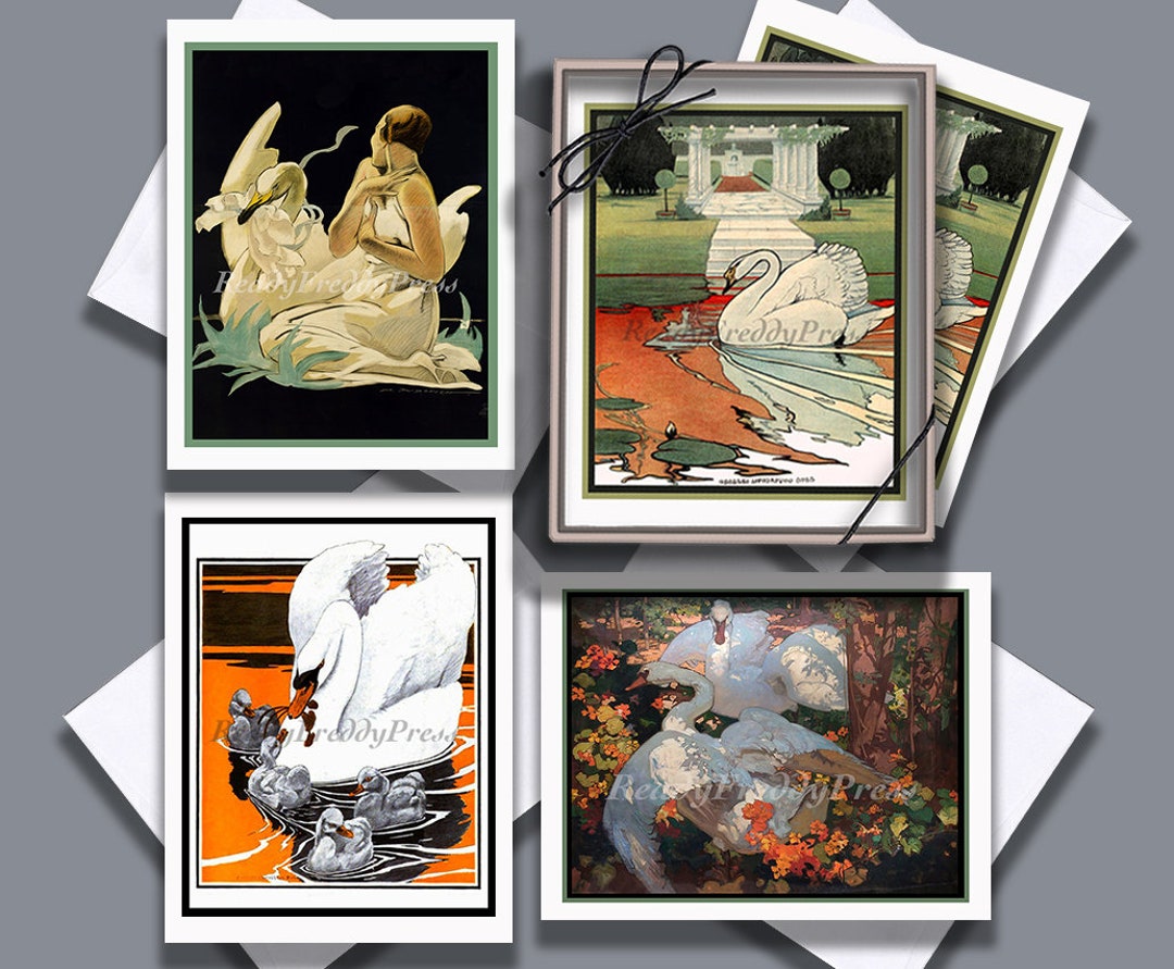 Swan Notecards / Vintage Image/ Beautiful Birds/ Swans. Ducklings/ponds ...