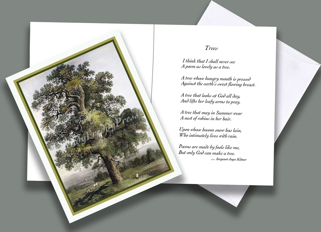 Tree Poem by Joyce Kilmer Notecard /vintage Image & Poem/ Nature/ Trees/ Poetry/ Beauty/single