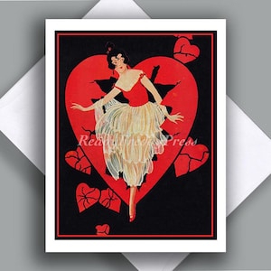 Carton pour la Saint-Valentin/ Art déco Saint-Valentin/ Coeurs/ Image vintage/ Jolie fille/ Brise-cœur/Carte unique avec enveloppe/ Vierge