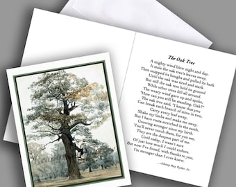 The Old Oak Notecard /Vintage Image & Poem/ Nature/ Trees/ Poetry/ Beauty/Boxed Set of 8 Notecards with Envelopes