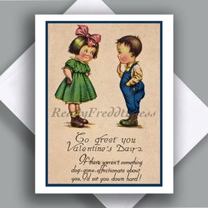 Cartão de nota único/Dia dos Namorados vintage/Namorados/Década de 1930/Engraçado/Menino e menina/Namorados/Encantador/Cartão único com envelope