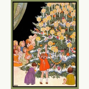 Notecards Christmas/ Holiday/ Tree/ Children/ Wonder/ Magic of Xmas/ Decorated tree/Vintage Image/ 8 Cards with Envelopes/ Blank