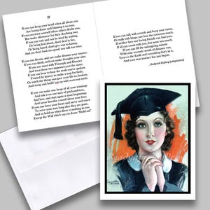 Enkele "IF" afstudeerkaart met gedicht / vintage afbeelding / hogeschool / middelbare school / afgestudeerden / pet en toga / wereldbol / top van de wereld / cadeaukaart /