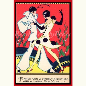 Cartões de notas ~ Imagem vintage ~ Art Déco ~ Férias ~ Natal ~ Dança de casal ~ Gráfico ~ Estilizado ~ Diversão ~ Caixa com 8 cartões e envelopes