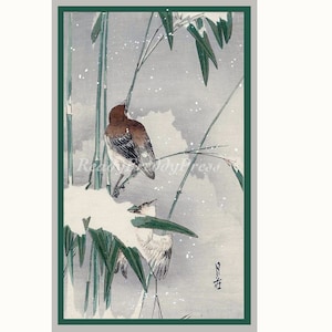 Snowy Vintage Image Notecards/ Bird/ Japanese/ Winter/ Christmas/ Holiday/ Set of8 cards with Envelopes