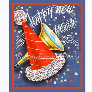 Tarjetas con imágenes vintage, de celebración, de vacaciones, de Año Nuevo, en caja de 8 sobres, en caja de papel kraft con cubierta de plástico transparente
