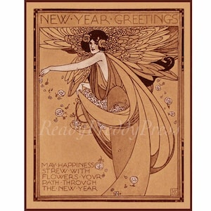 Christmas/ Holiday/ New Year/ Vintage Art Nouveau Image (1907) Notecard/ Boxed Set of 8 with Envelopes