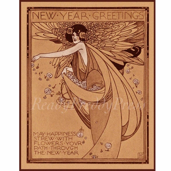 Christmas/ Holiday/ New Year/ Vintage Art Nouveau Image (1907) Notecard/ Boxed Set of 8 with Envelopes