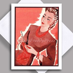 VENDA Notecard único/Tricô/senhora elegante/Ilustração vintage/Tricô/década de 1940/Livreto de tricô vintage/Cartão único com envelope