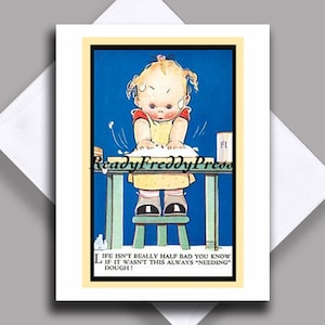 Cartões de nota de artista único/ Lucie Mabel Atwell/ ilustrador/ charmoso/ satírico/ oportuno/ "Always needing Dough"/ cartão único com envelope