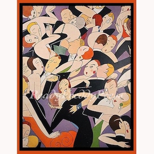 Cartões de anotações ~ Imagem vintage 1926 ~ Art Déco ~ Férias ~ Ano Novo ~ Dança ~ Gráfico ~ Estilizado ~ Diversão ~ Caixa com 8 cartões e envelopes