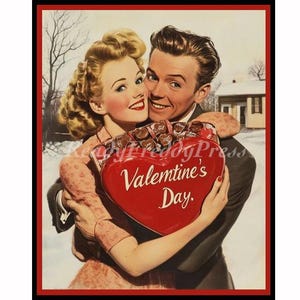 Carte de correspondance pour la Saint-Valentin pour une personne/ Couple/ Câlins/ Amour/ Boîte à bonbons pour la Saint-Valentin/ Cœur/Romance romantique/ Publicité vintage/Carte unique avec enveloppe