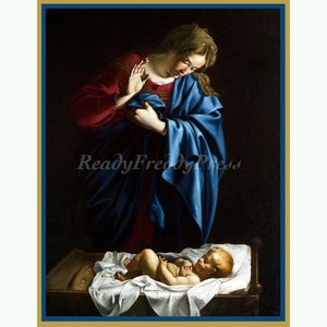 Cartes de correspondance religieuses ~ image vintage ~ vierge à l'enfant ~ dramatique ~ puissant ~ émouvant ~ Orazio Gentileschi (1618) ~ 8 cartes et enveloppes