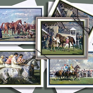 Bei den Rennen Equestrian Notecards / Vintage Bilder / Pferde / Rennen / Rennbahn / Jockeys / Boxed Set von 8 mit Umschlägen / Blank