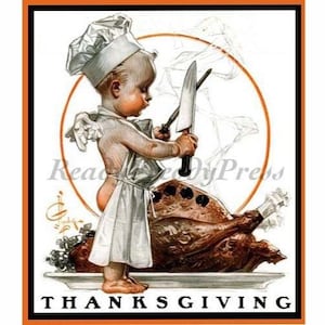 Notecards Thanksgiving/  Leyendecker Baby / Angel Baby Chef/ Vintage Image 1909/ Carving the Turkey Blank/ /Boxed Set of 8 with envelopes