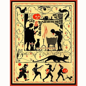 Halloween Notecards /Holiday / Vintage Image/ Invitation/ Silhouettes/ 1920s/ graphic/ Fun/Boxed Set of 8 with Envelopes/ Blank