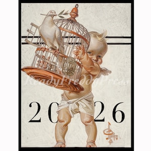 Tarjetas de notas de Año Nuevo/Navidad/Vacaciones/Leyendecker/Bebé Año Nuevo/Imagen vintage/Paloma de la paz/Juego de 8 con sobres