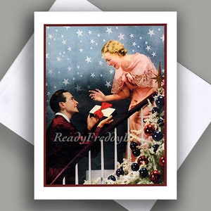SALE Grußkarte/ Vintage Bild/Weihnachten/ Geschenk/ Glückliches Paar/ Bruder & Schwester/ Weihnachtsbaum/ Grußkarte/ Grußkarte mit Umschlag