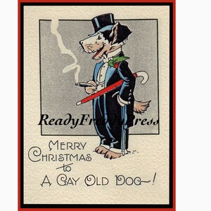 Christmas/ Holiday Art Deco Vintage Image Card "Gay Old Dog"/ Dog in Tuxedo & Top Hat/ Stylish/ Cartoon/ Boxed Set of 8 Cards with Envelopes