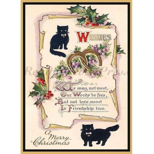Notitiekaarten voor de feestdagen~Vintage afbeelding~Victoriaans~ Zwarte katten~Veel succes~Kerstwensen~Kattenliefhebbers~Doos met 8 kaarten en enveloppen