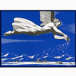 Grußkarten Neujahr/ Weihnachten/ Urlaub/Schneestreuung/Vintage Bild/Rockwell Kent/ Art Deco/Box mit 8 Grußkarten und Umschlägen
