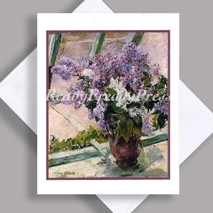 VENDA Cartão de Nota Único/ Imagem Vintage / Primavera/ Lilás/ Natureza/ Flores/ Mary Cassat/ Dia das Mães/ Cartão de Nota com Envelope