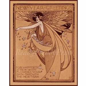 Kerstmis/ Feestdagen/ Nieuwjaar/ Vintage Art Nouveau-afbeelding (1907) Notitiekaart/ Set van 8 in doos met enveloppen