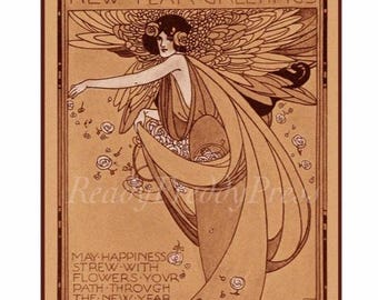 Noël/vacances/nouvel an/image art nouveau vintage (1907) carte pour correspondance/boîte de 8 avec enveloppes