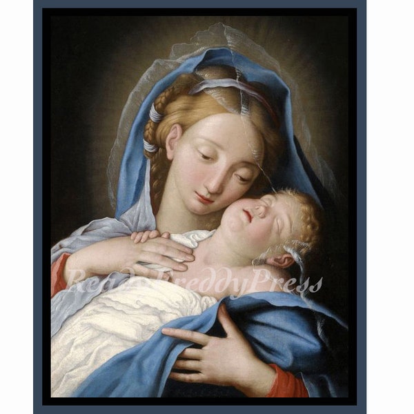 Kerstkaart/religieus/vintage afbeelding/Madonna & kind/jonge Madonna/slapende baby Jezus/aangrijpend/boxed set van 8 kaarten en enveloppen