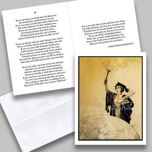 Enkele "IF" afstudeerkaart met gedicht / vintage afbeelding / hogeschool / middelbare school / afgestudeerden / pet en toga / wereldbol / top van de wereld / cadeaukaart /