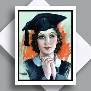 Enkele afstudeerkaart/vintage afbeelding 1906/ pet en jurk/orchidee/college/middelbare school/mooi meisje/afgestudeerd/cadeaukaart